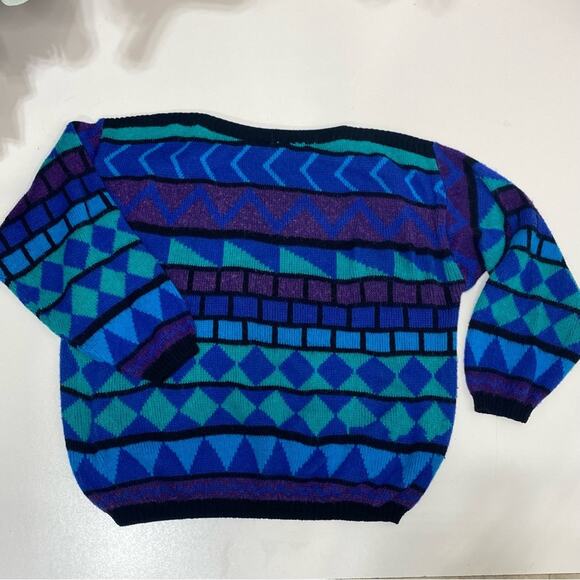 Country Craft Vintage Oversized Geometric Colorful Knit Slit Neck Sweater 44 XL - Picture 6 of 7